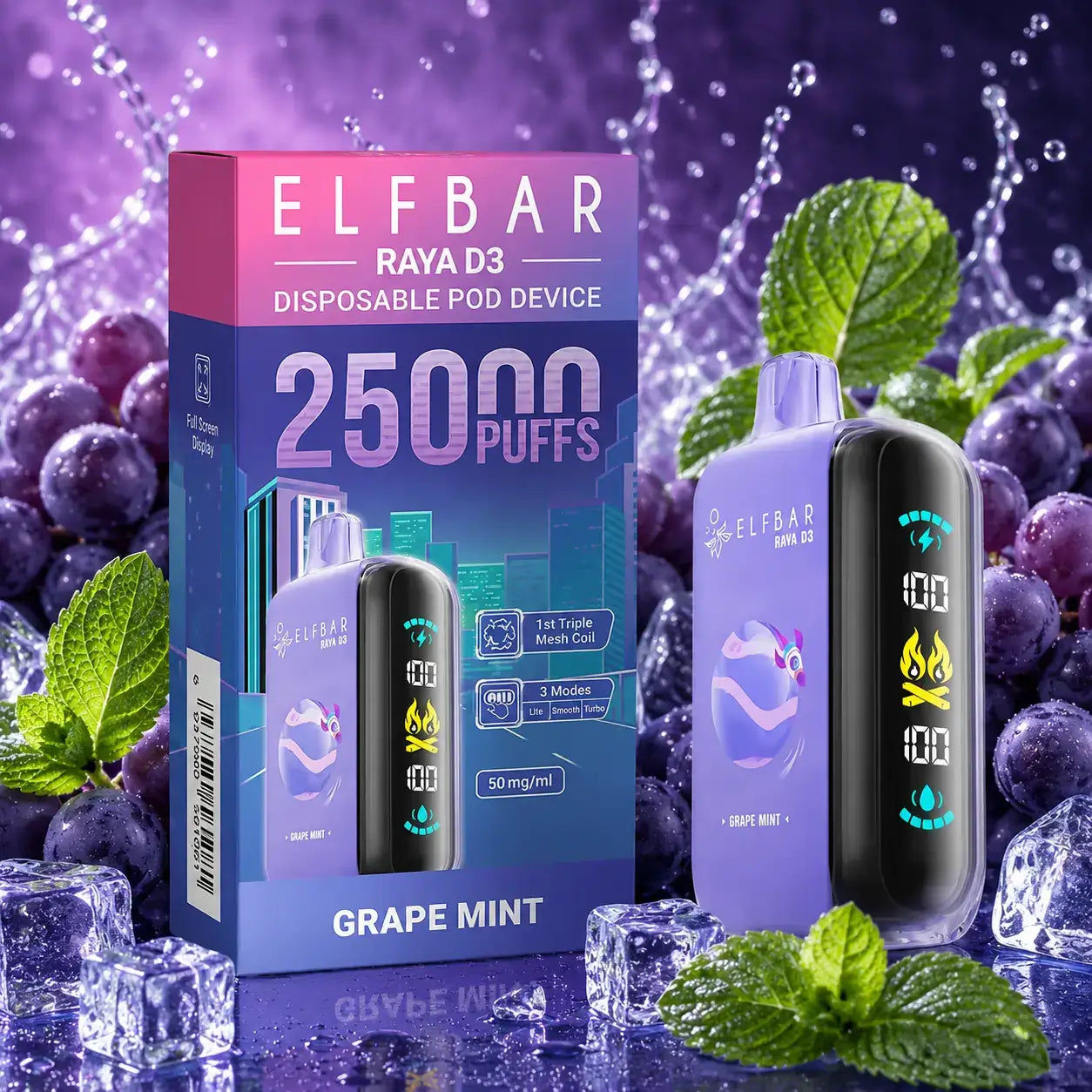 Elfbar Raya D3 25k puffs vape - grape mint