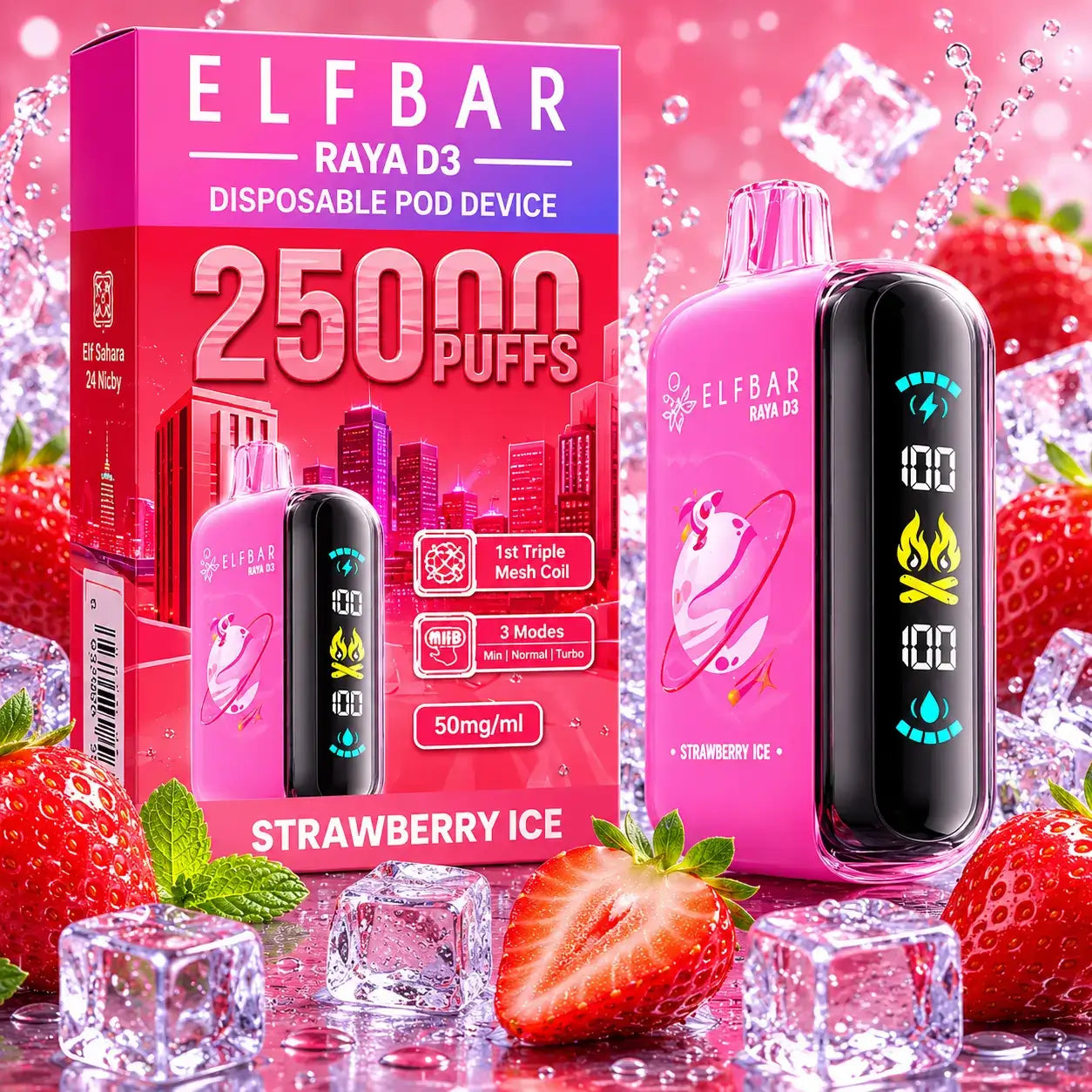 Elfbar Raya D3 vape - Strawberry Ice