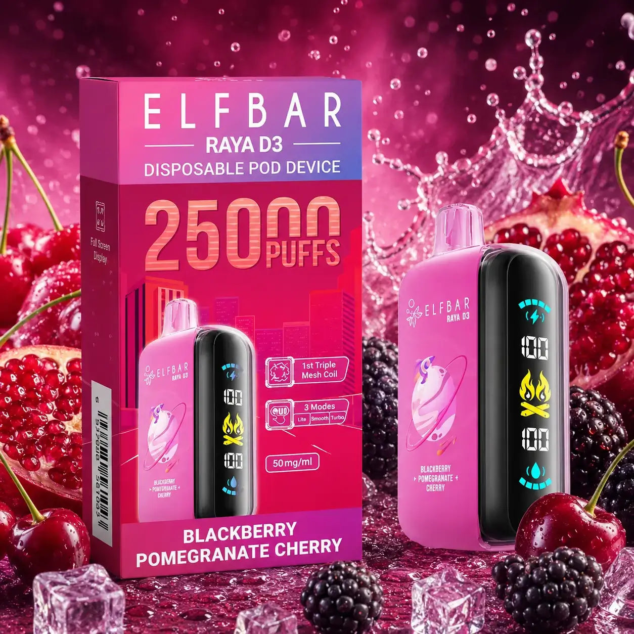 elf bar raya d3 vape 25000 puffs - blackberry pomegranate cherry