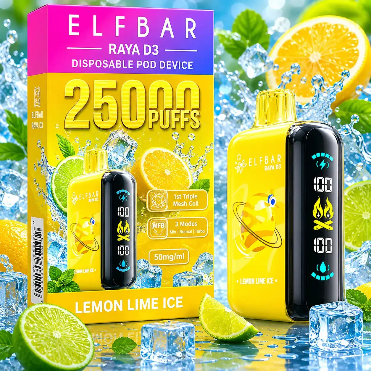 Elfbar raya d3 25k puffs - lemon lime ice